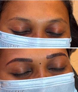 Close-up of perfectly shaped HD microbladed eyebrows